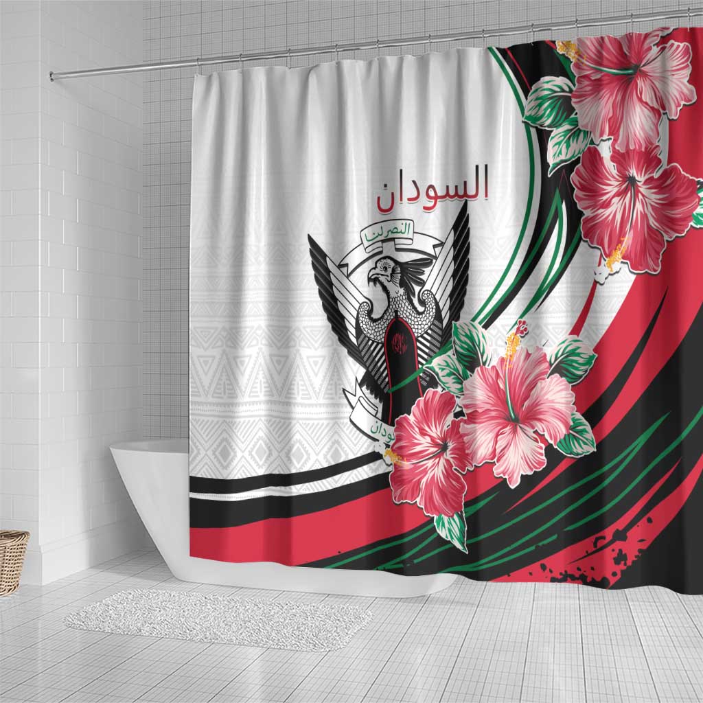 Sudan Shower Curtain Sudanese Secretary Bird With Hibiscus - African Pride