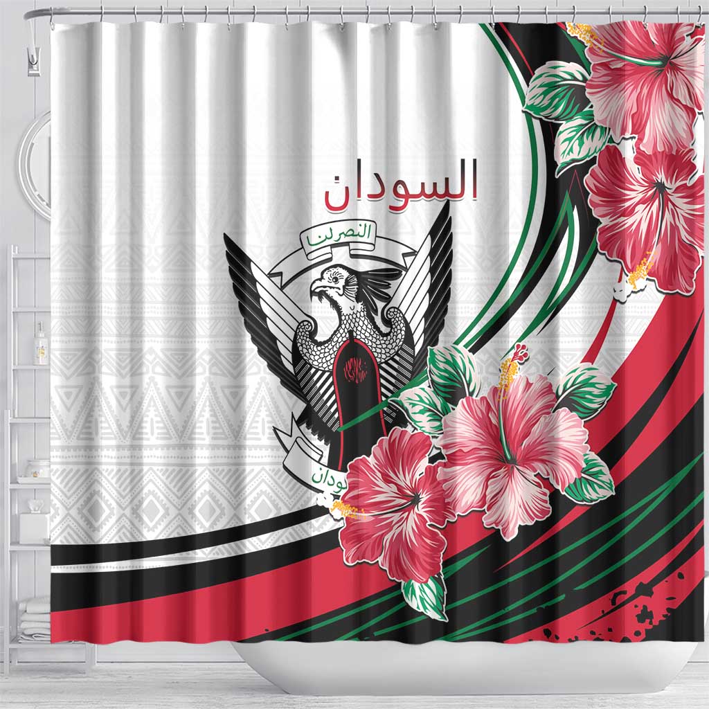 Sudan Shower Curtain Sudanese Secretary Bird With Hibiscus - African Pride