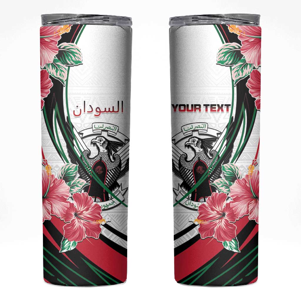 Personalized Sudan Skinny Tumbler Sudanese Secretary Bird With Hibiscus - African Pride