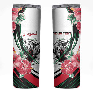Personalized Sudan Skinny Tumbler Sudanese Secretary Bird With Hibiscus - African Pride