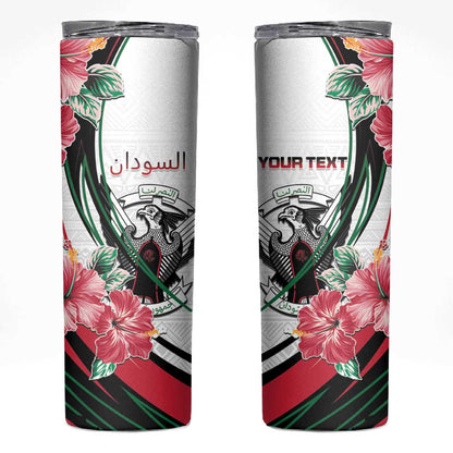 Personalized Sudan Skinny Tumbler Sudanese Secretary Bird With Hibiscus - African Pride