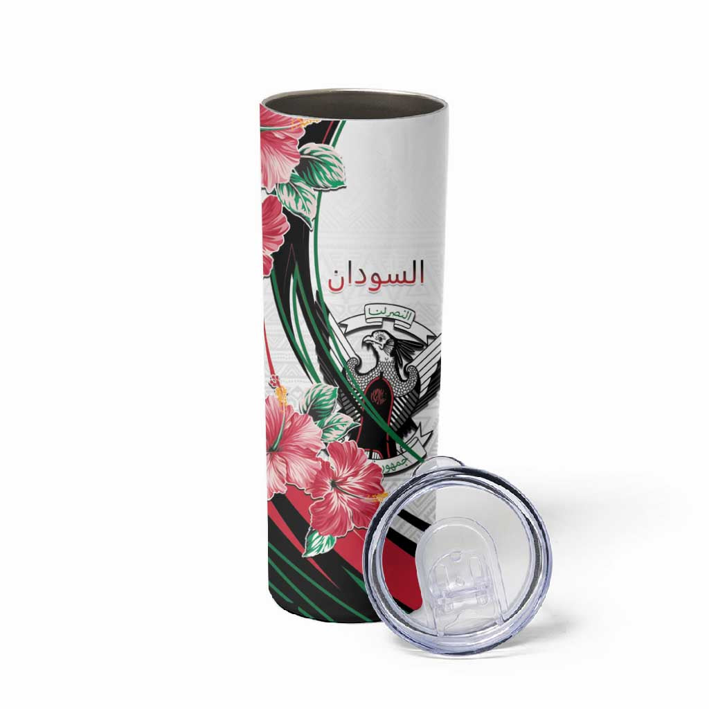 Personalized Sudan Skinny Tumbler Sudanese Secretary Bird With Hibiscus - African Pride