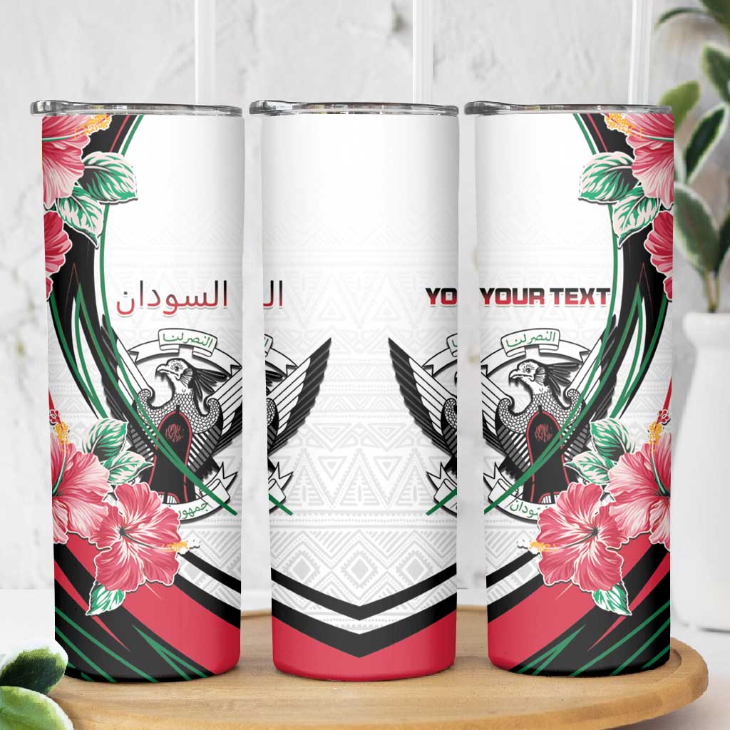 Personalized Sudan Skinny Tumbler Sudanese Secretary Bird With Hibiscus - African Pride