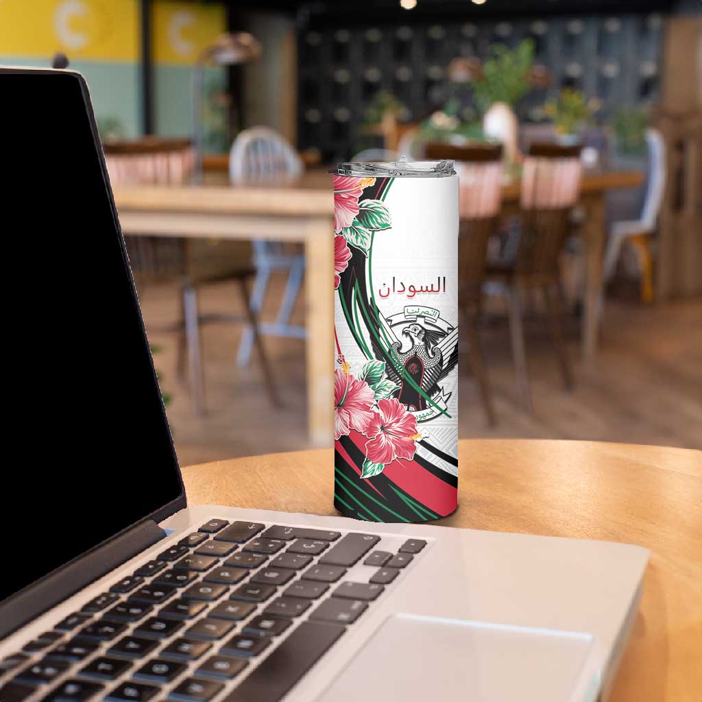 Personalized Sudan Skinny Tumbler Sudanese Secretary Bird With Hibiscus - African Pride