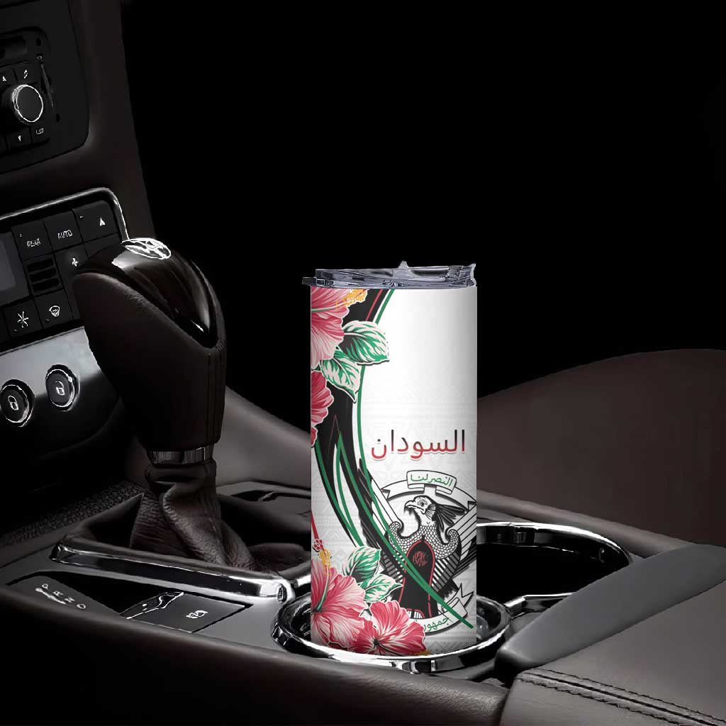 Personalized Sudan Skinny Tumbler Sudanese Secretary Bird With Hibiscus - African Pride