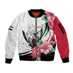 Personalized Sudan Sleeve Zip Bomber Jacket Sudanese Secretary Bird With Hibiscus - African Pride