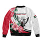Personalized Sudan Sleeve Zip Bomber Jacket Sudanese Secretary Bird With Hibiscus - African Pride