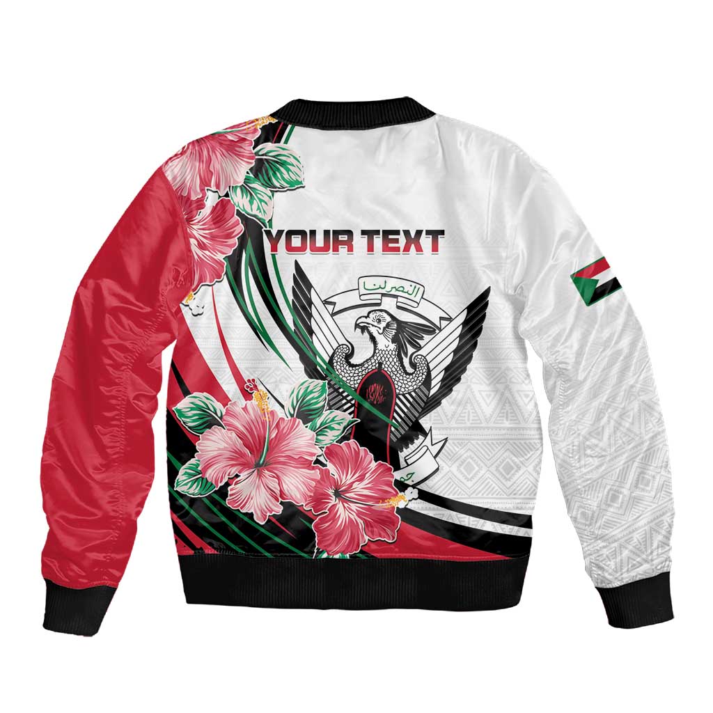 Personalized Sudan Sleeve Zip Bomber Jacket Sudanese Secretary Bird With Hibiscus - African Pride