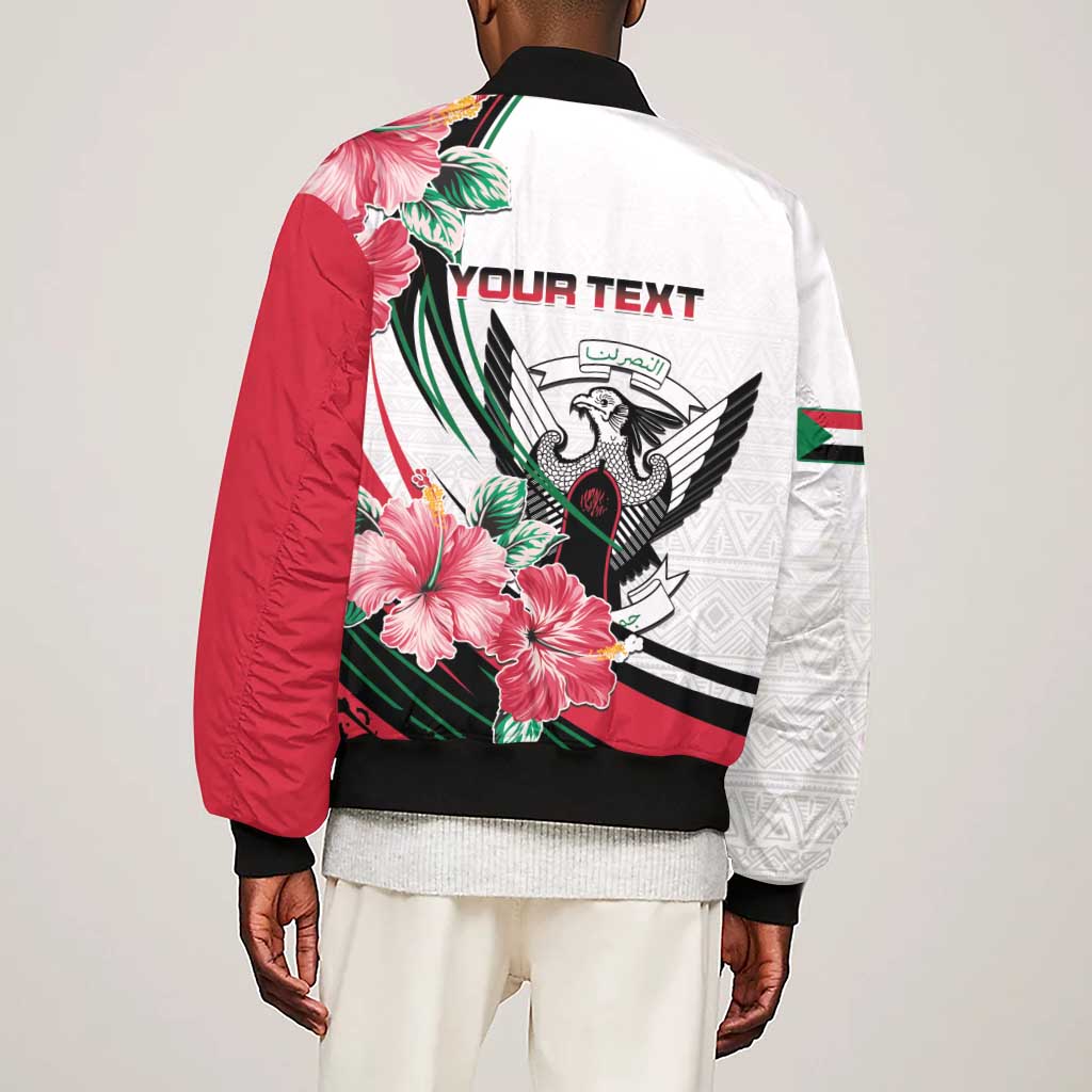 Personalized Sudan Sleeve Zip Bomber Jacket Sudanese Secretary Bird With Hibiscus - African Pride