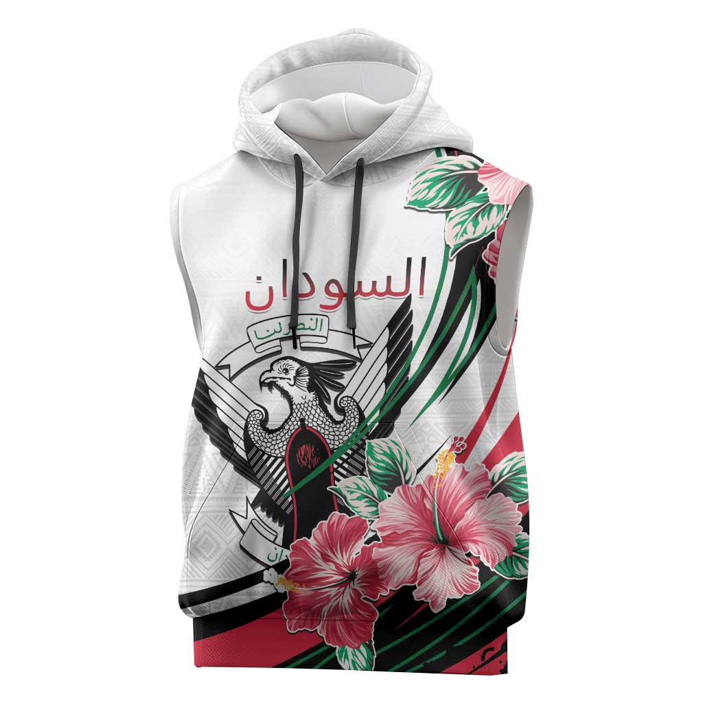 Personalized Sudan Sleeveless Hoodie Sudanese Secretary Bird With Hibiscus - African Pride