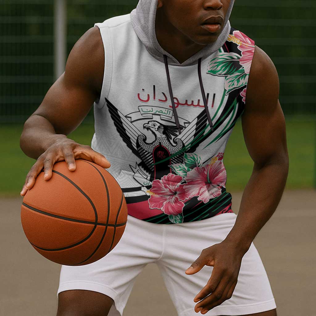 Personalized Sudan Sleeveless Hoodie Sudanese Secretary Bird With Hibiscus - African Pride