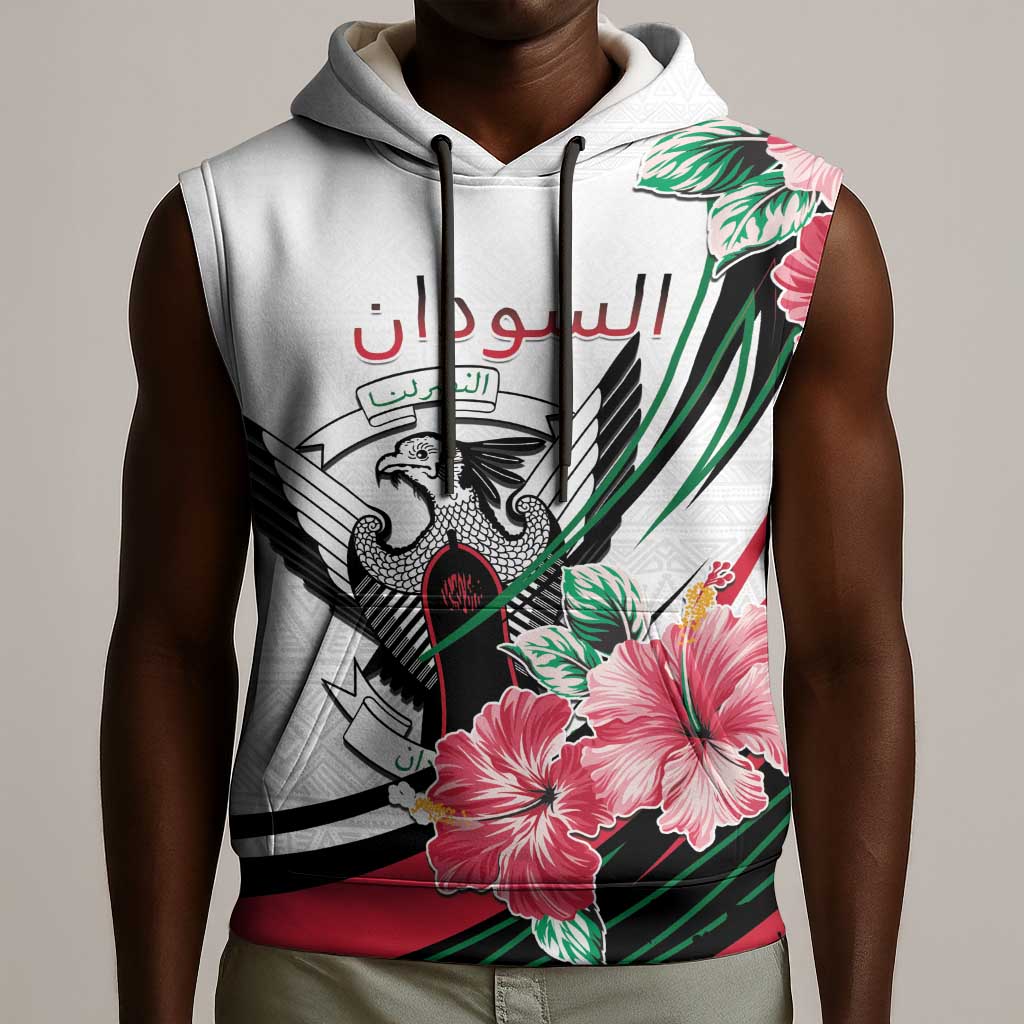 Personalized Sudan Sleeveless Hoodie Sudanese Secretary Bird With Hibiscus - African Pride