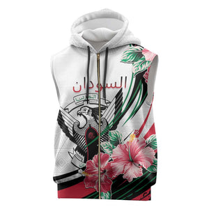 Personalized Sudan Sleeveless Zip Hoodie Sudanese Secretary Bird With Hibiscus - African Pride