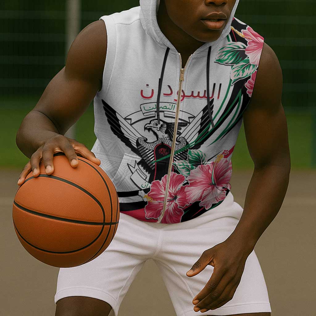 Personalized Sudan Sleeveless Zip Hoodie Sudanese Secretary Bird With Hibiscus - African Pride