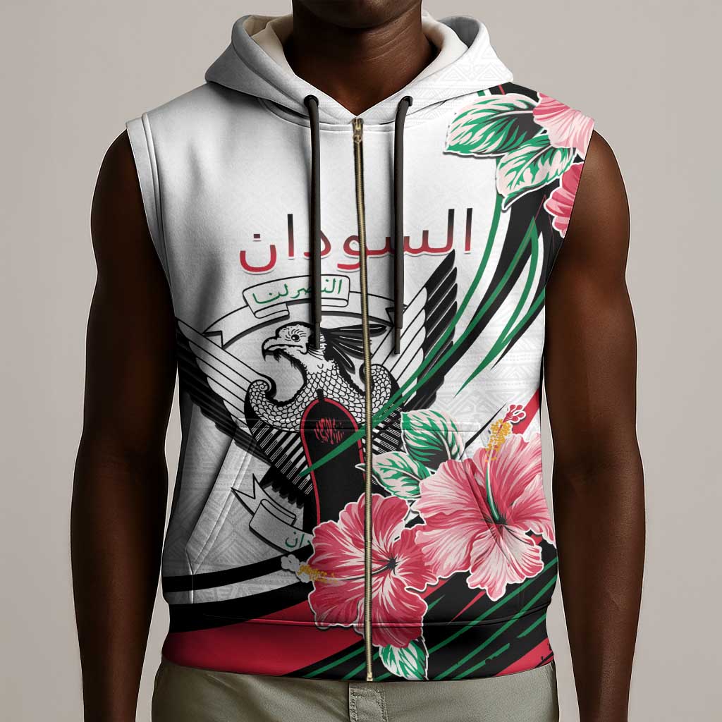 Personalized Sudan Sleeveless Zip Hoodie Sudanese Secretary Bird With Hibiscus - African Pride