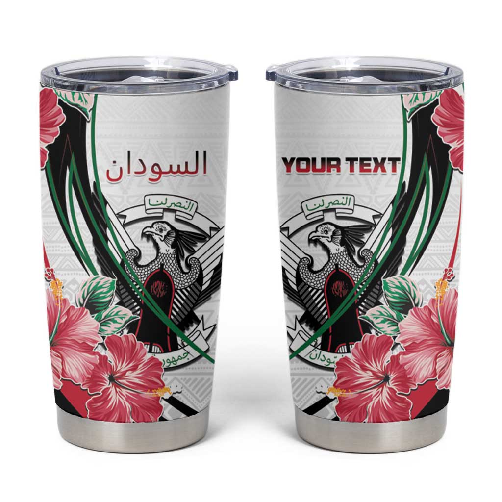 Personalized Sudan Tumbler Cup Sudanese Secretary Bird With Hibiscus - African Pride
