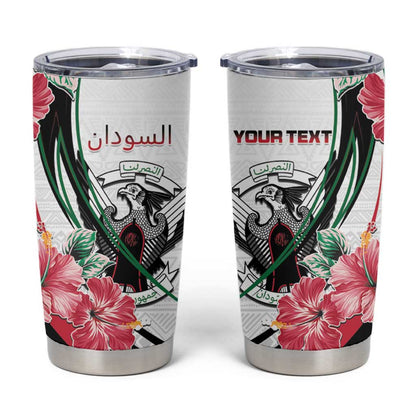 Personalized Sudan Tumbler Cup Sudanese Secretary Bird With Hibiscus - African Pride