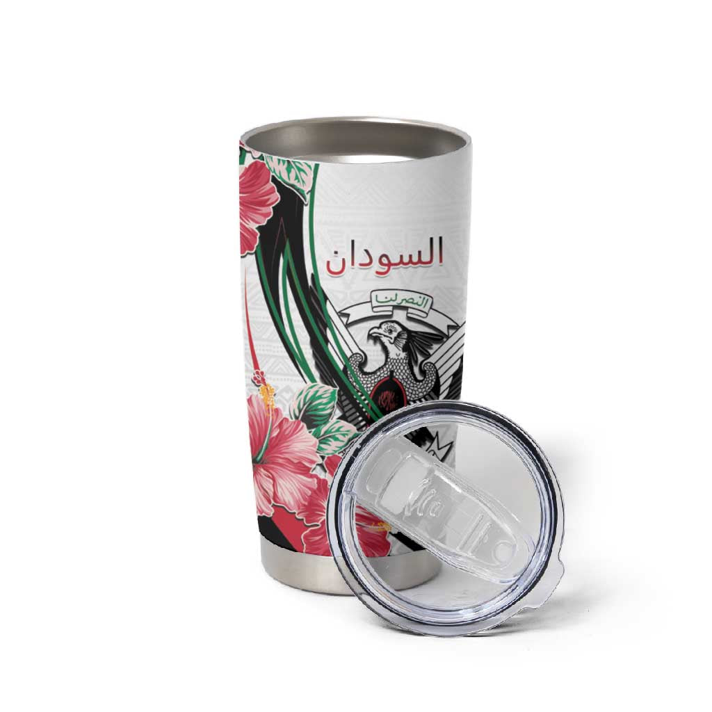 Personalized Sudan Tumbler Cup Sudanese Secretary Bird With Hibiscus - African Pride