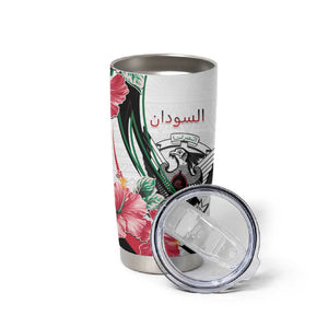 Personalized Sudan Tumbler Cup Sudanese Secretary Bird With Hibiscus - African Pride
