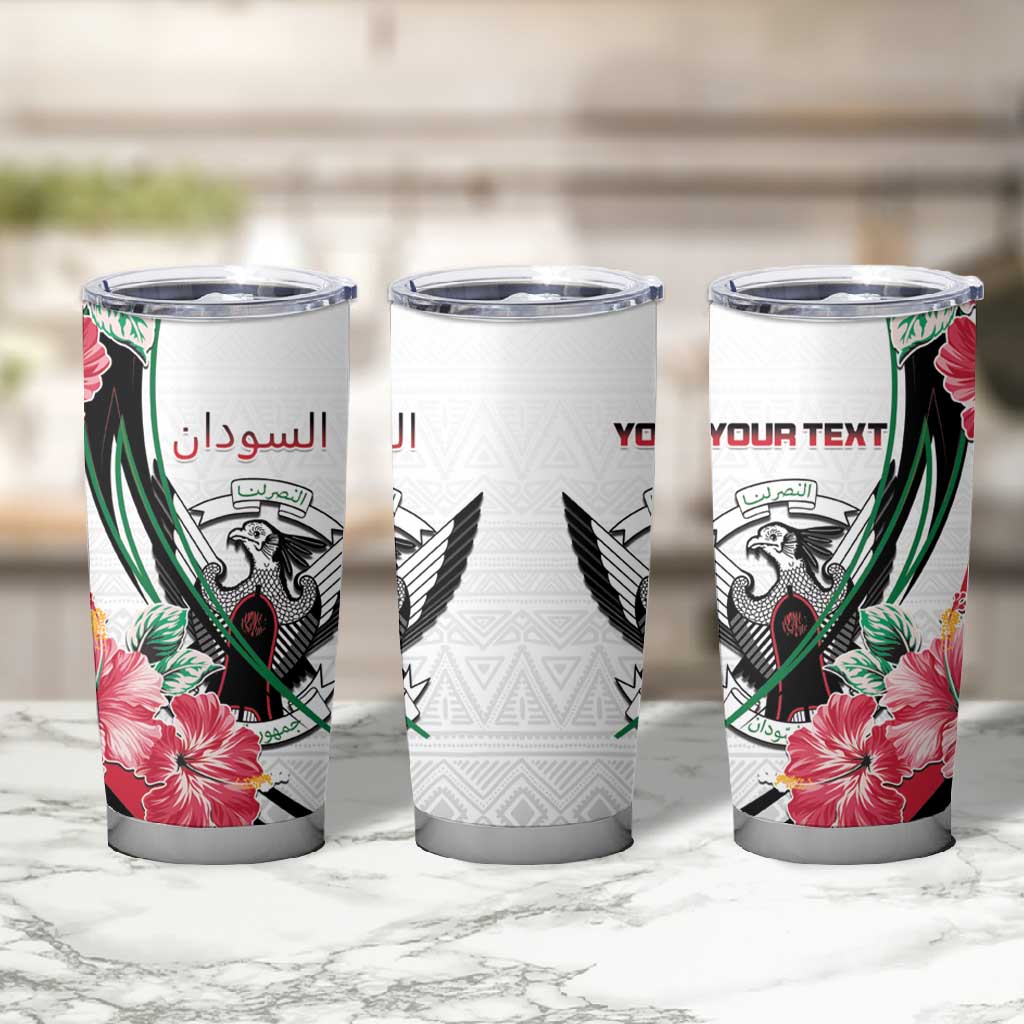 Personalized Sudan Tumbler Cup Sudanese Secretary Bird With Hibiscus - African Pride