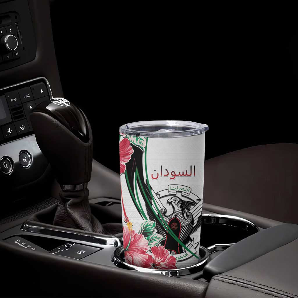 Personalized Sudan Tumbler Cup Sudanese Secretary Bird With Hibiscus - African Pride
