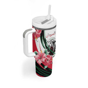 Personalized Sudan Tumbler With Handle Sudanese Secretary Bird With Hibiscus - African Pride