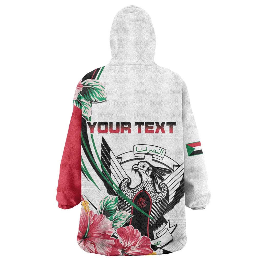 Personalized Sudan Wearable Blanket Hoodie Sudanese Secretary Bird With Hibiscus - African Pride