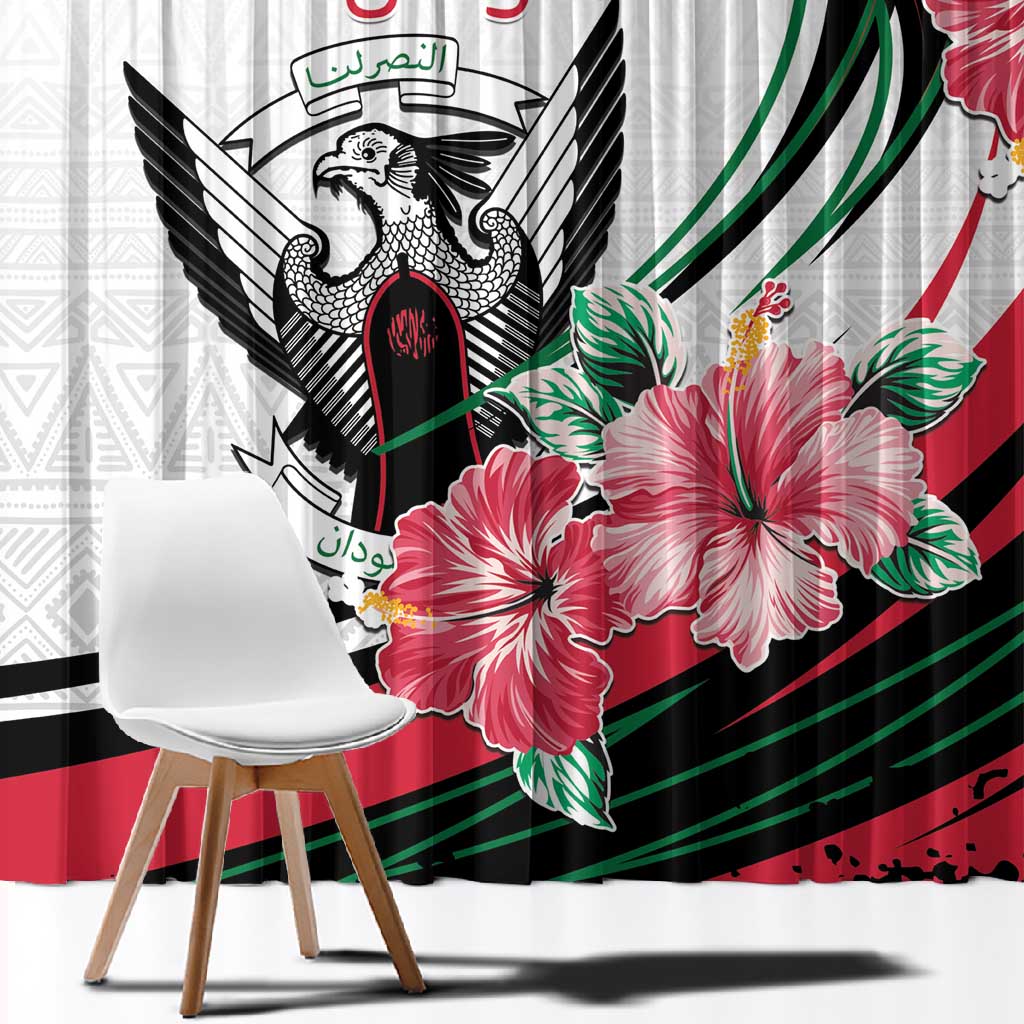 Sudan Window Curtain Sudanese Secretary Bird With Hibiscus - African Pride