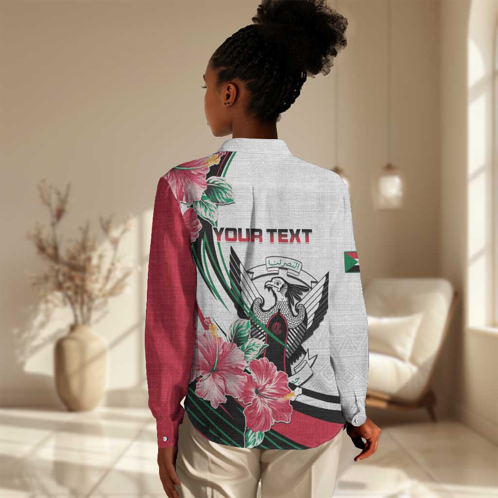 Personalized Sudan Women Casual Shirt Sudanese Secretary Bird With Hibiscus - African Pride
