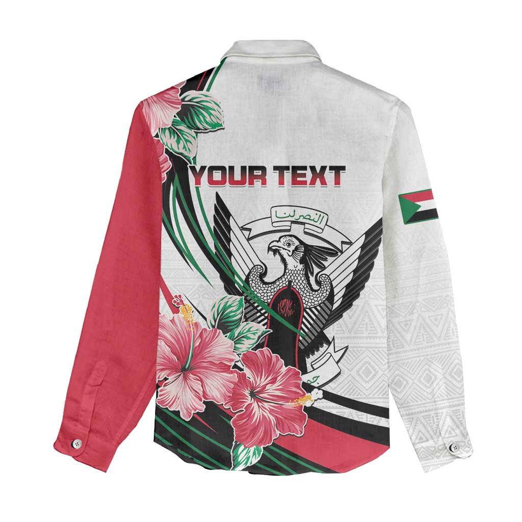 Personalized Sudan Women Casual Shirt Sudanese Secretary Bird With Hibiscus - African Pride