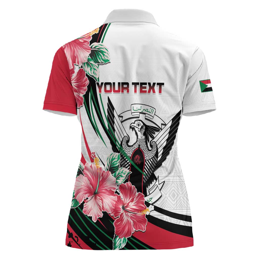 Personalized Sudan Women Polo Shirt Sudanese Secretary Bird With Hibiscus - African Pride
