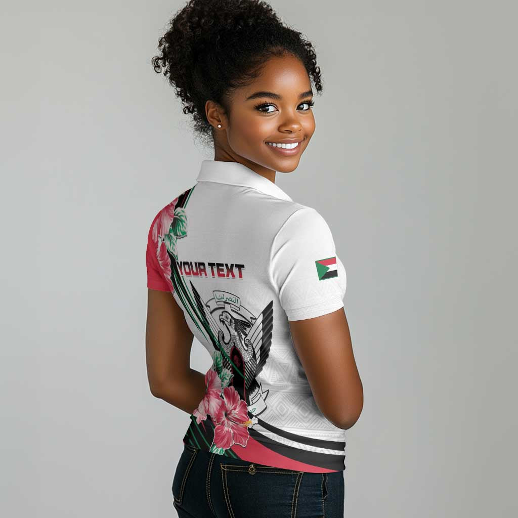 Personalized Sudan Women Polo Shirt Sudanese Secretary Bird With Hibiscus - African Pride