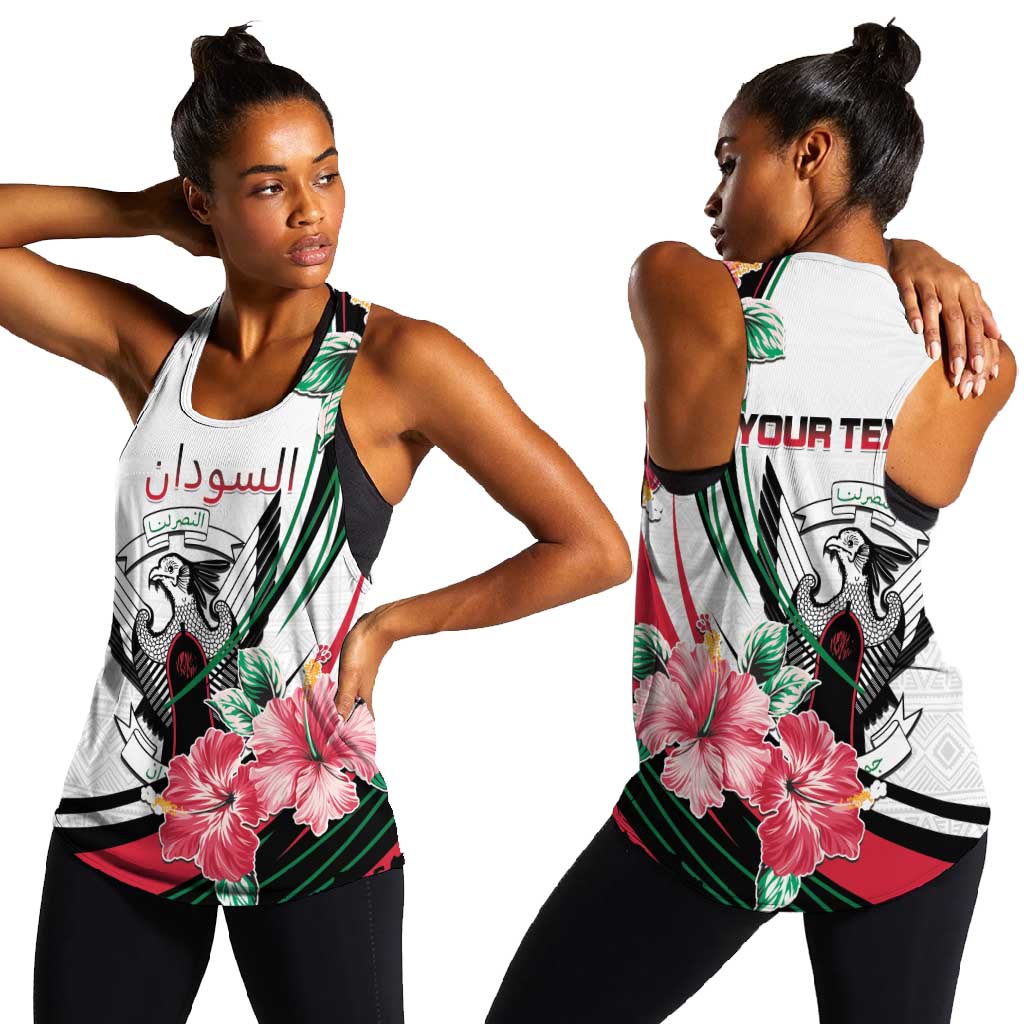 Personalized Sudan Women Racerback Tank Sudanese Secretary Bird With Hibiscus - African Pride