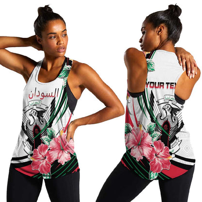Personalized Sudan Women Racerback Tank Sudanese Secretary Bird With Hibiscus - African Pride