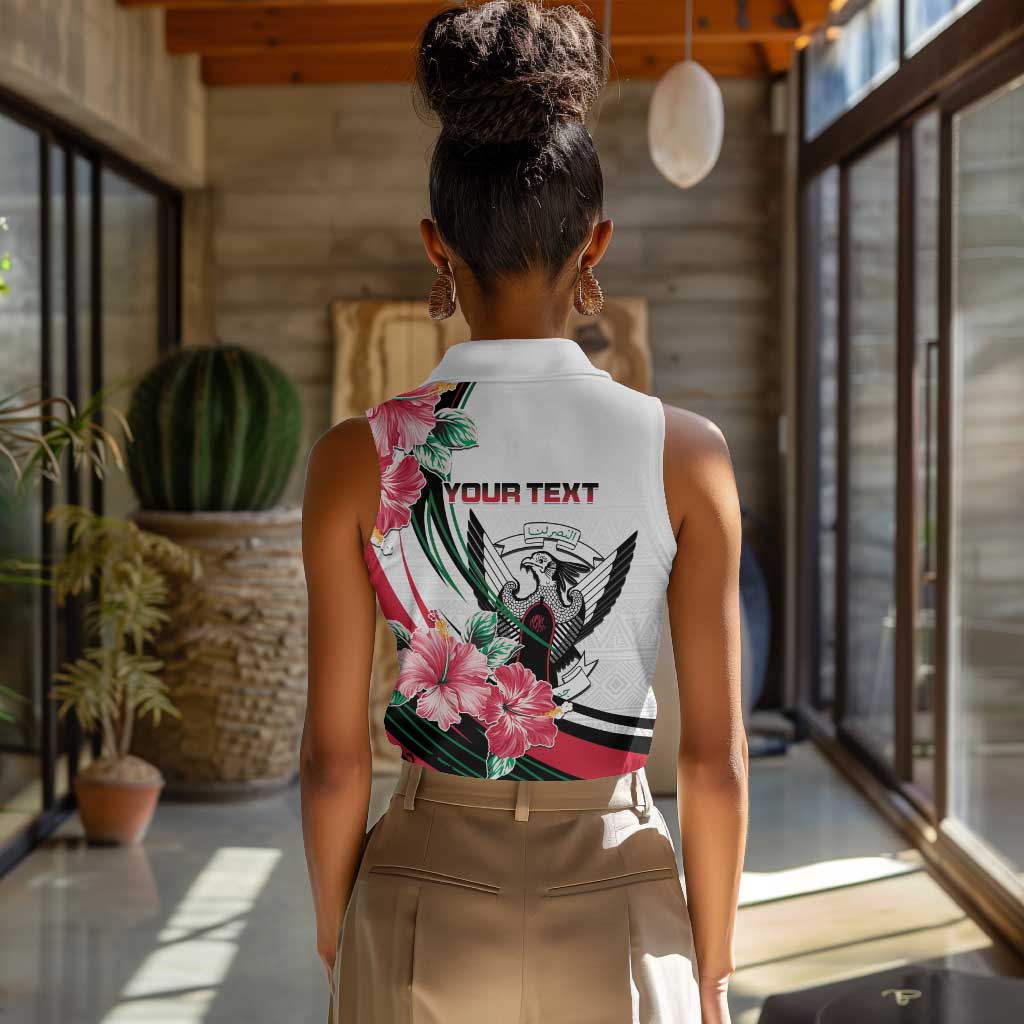 Personalized Sudan Women Sleeveless Polo Shirt Sudanese Secretary Bird With Hibiscus - African Pride