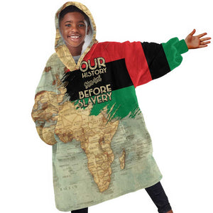 Pan-African Flag Day Kid Wearable Blanket Hoodie African Map - Vintage Style - African Pride
