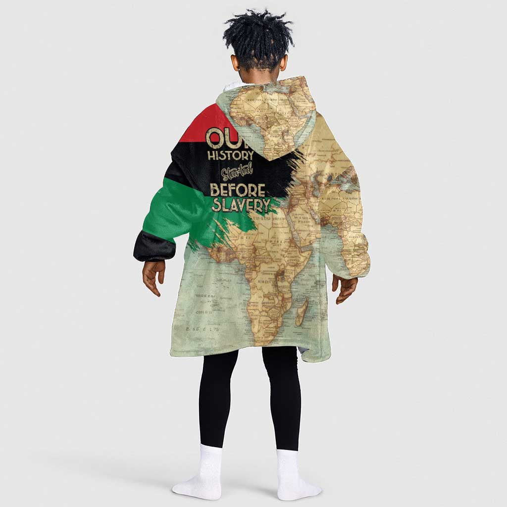 Pan-African Flag Day Kid Wearable Blanket Hoodie African Map - Vintage Style - African Pride