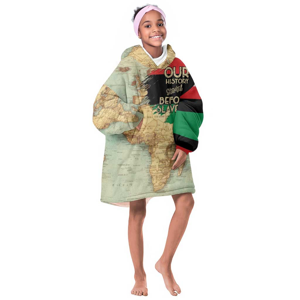 Pan-African Flag Day Kid Wearable Blanket Hoodie African Map - Vintage Style - African Pride