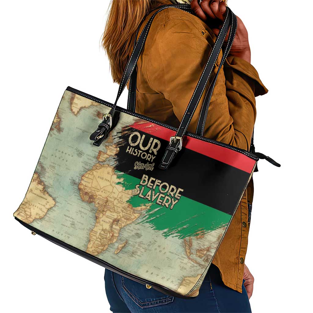 Pan-African Flag Day Leather Tote Bag African Map - Vintage Style - African Pride