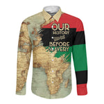 Pan-African Flag Day Long Sleeve Button Shirt African Map - Vintage Style - African Pride