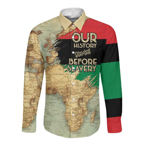 Pan-African Flag Day Long Sleeve Button Shirt African Map - Vintage Style - African Pride