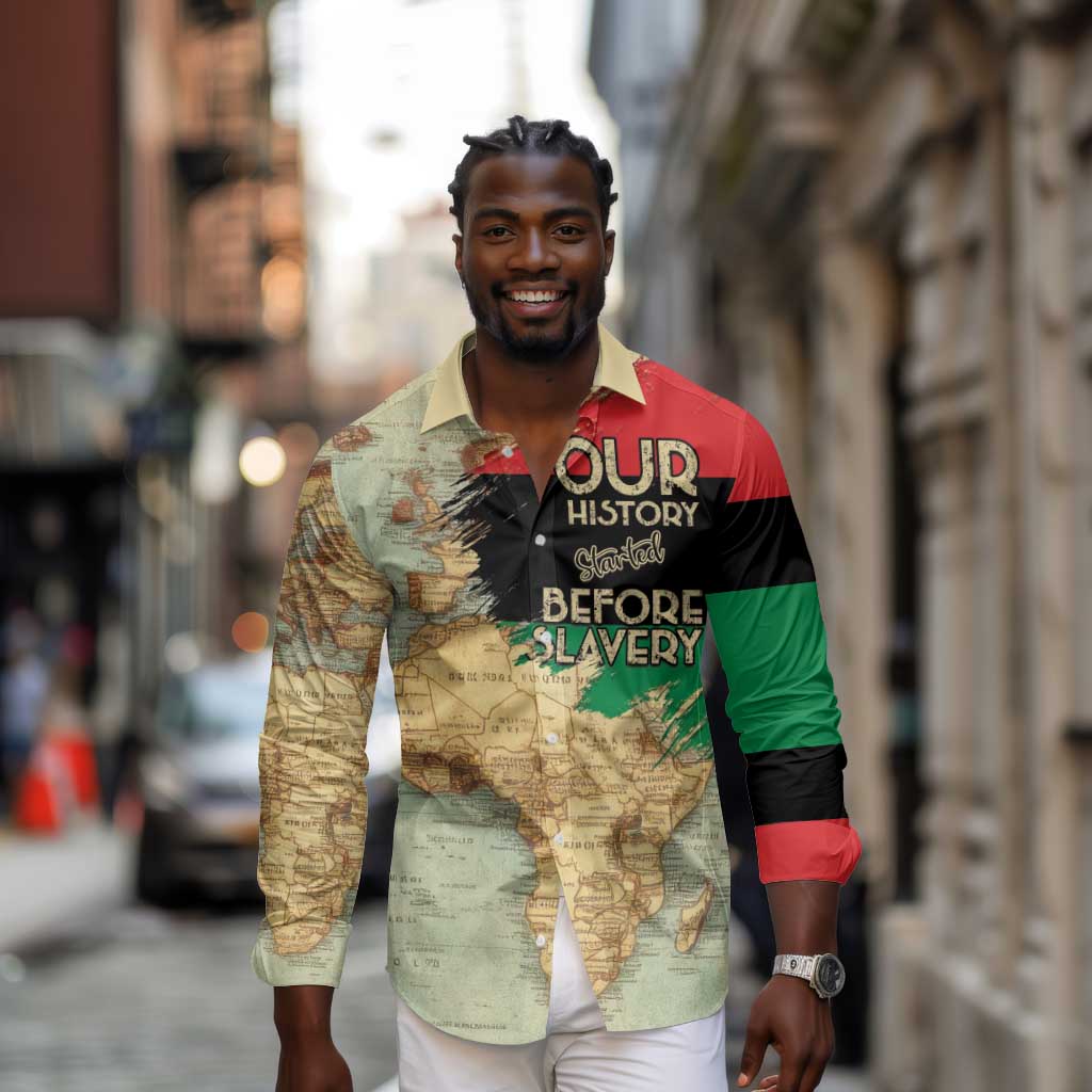 Pan-African Flag Day Long Sleeve Button Shirt African Map - Vintage Style - African Pride