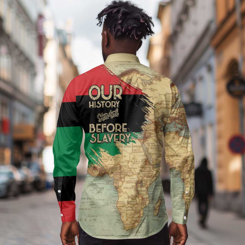 Pan-African Flag Day Long Sleeve Button Shirt African Map - Vintage Style - African Pride