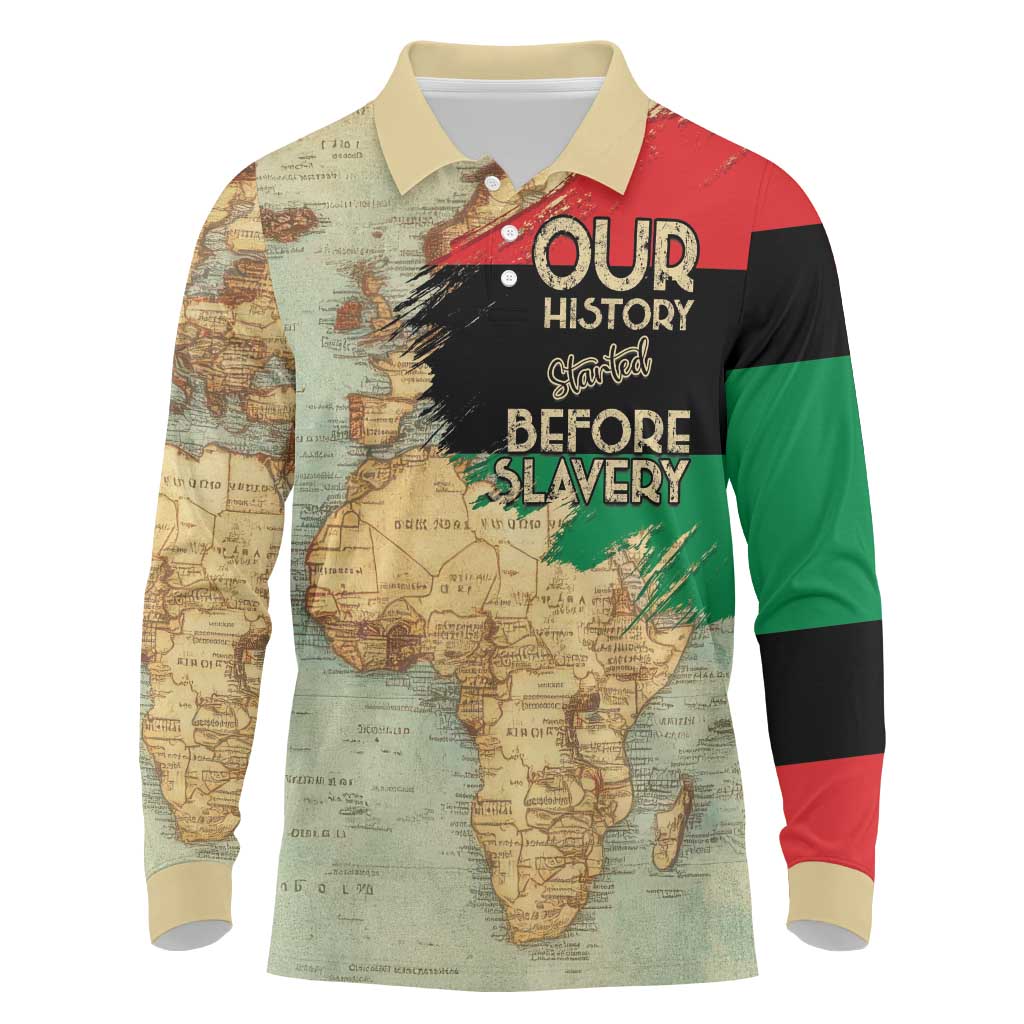 Pan-African Flag Day Long Sleeve Polo Shirt African Map - Vintage Style - African Pride