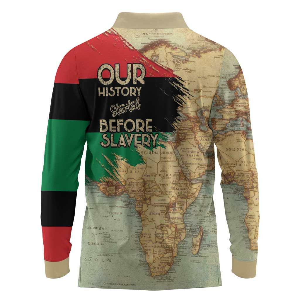 Pan-African Flag Day Long Sleeve Polo Shirt African Map - Vintage Style - African Pride