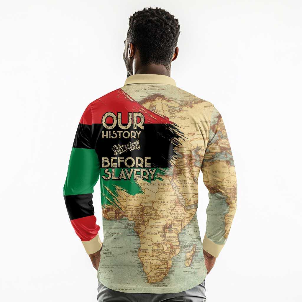 Pan-African Flag Day Long Sleeve Polo Shirt African Map - Vintage Style - African Pride