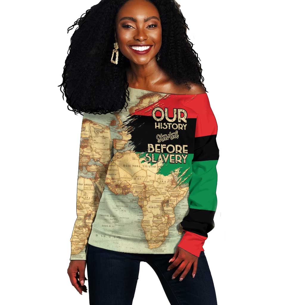 Pan-African Flag Day Off Shoulder Sweater African Map - Vintage Style - African Pride