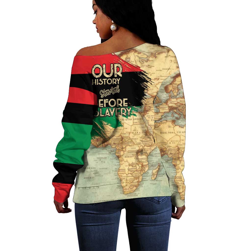 Pan-African Flag Day Off Shoulder Sweater African Map - Vintage Style - African Pride