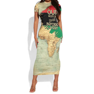 Pan-African Flag Day Short Sleeve Bodycon Dress African Map - Vintage Style - African Pride