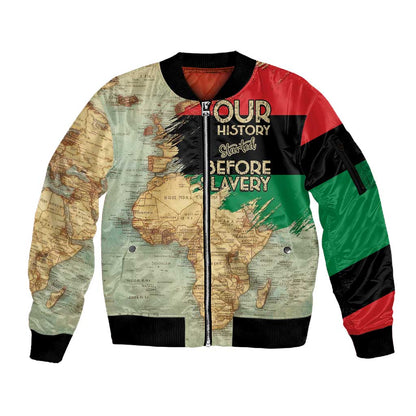 Pan-African Flag Day Sleeve Zip Bomber Jacket African Map - Vintage Style - African Pride